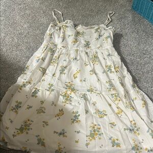 Wild Fable White Floral Dress with Blue and Yellow Accents
